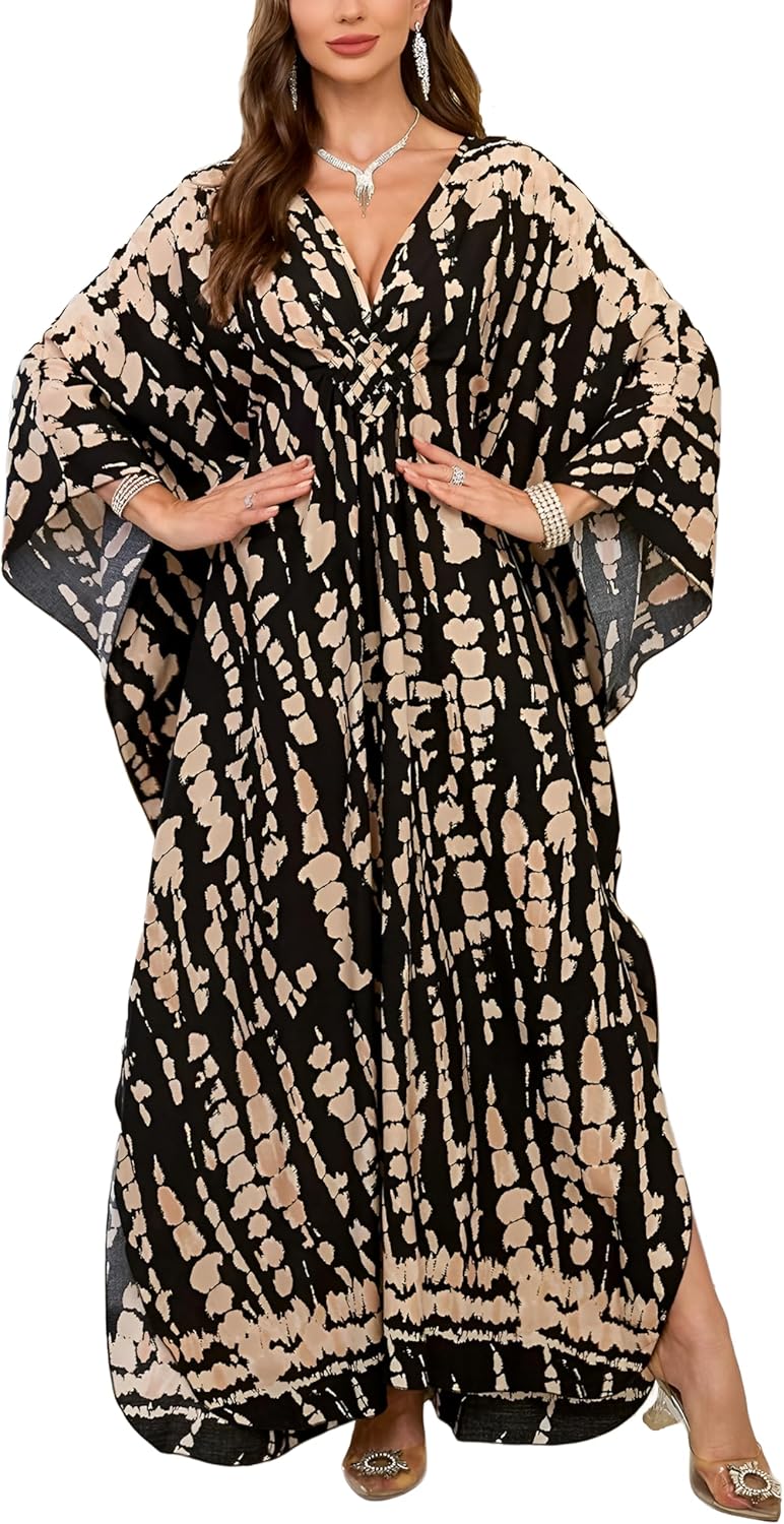 KEYLORTING Women’s Kaftan Beach Cover Up Dress Plus Size Summer Swimsuit Loungewear Maxi Dress - Image 1